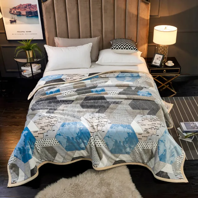 Chăn Milan họa tiết lục giác xám xanh